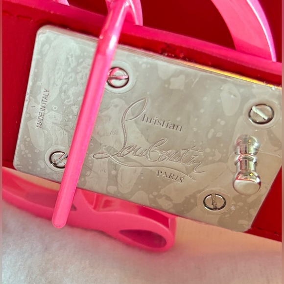 NWT • Christian Louboutin • Leather CL Logo Belt • Pink Fluorescent • 80 (32”) - Picture 4 of 11